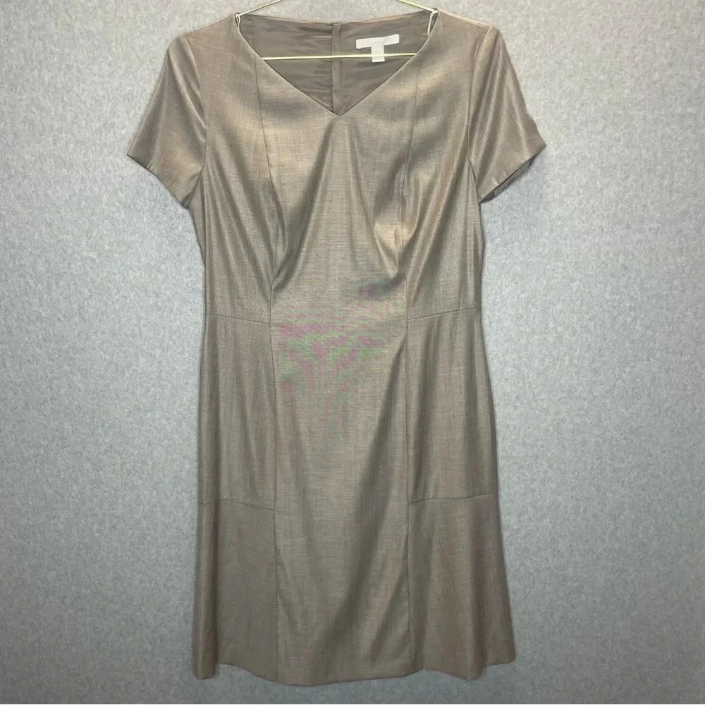Hugo Boss Virgin Wool Structured V Neck Polished Career Dress